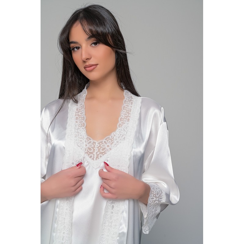 Νυφική Σατέν Ρόμπα με Δαντέλα - Ιβουάρ (005367-Ιβουάρ)