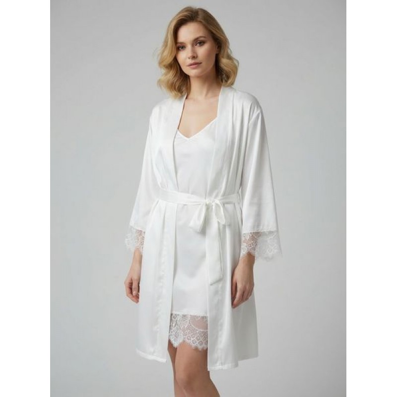 Νυφική Σατέν Ρόμπα με Δαντέλα - Ιβουάρ (005378-Ιβουάρ)