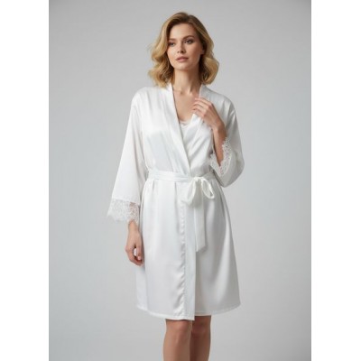 Νυφική Σατέν Ρόμπα με Δαντέλα - Ιβουάρ (005378-Ιβουάρ)