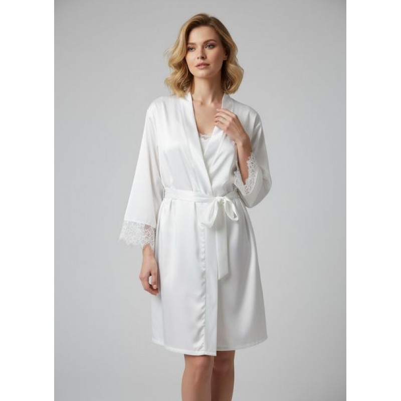 Νυφική Σατέν Ρόμπα με Δαντέλα - Ιβουάρ (005378-Ιβουάρ)
