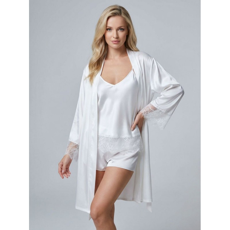 Νυφική Σατέν Ρόμπα με Δαντέλα - Ιβουάρ (005378-Ιβουάρ)