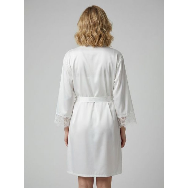 Νυφική Σατέν Ρόμπα με Δαντέλα - Ιβουάρ (005378-Ιβουάρ)