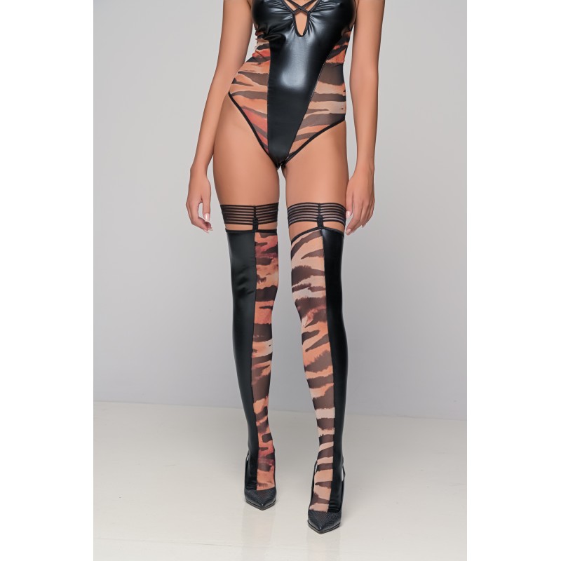 Κάλτσες Δερματίνη και Animal Print Τούλι - Τιγρέ (005415-Τιγρέ)
