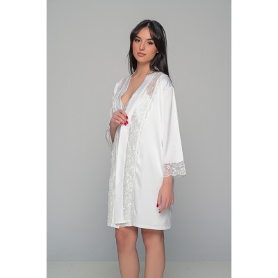 Νυφική Σατέν Ρόμπα με Δαντέλα - Ιβουάρ (005421-Ιβουάρ)