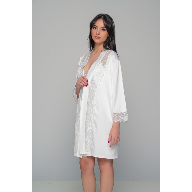 Νυφική Σατέν Ρόμπα με Δαντέλα - Ιβουάρ (005421-Ιβουάρ)