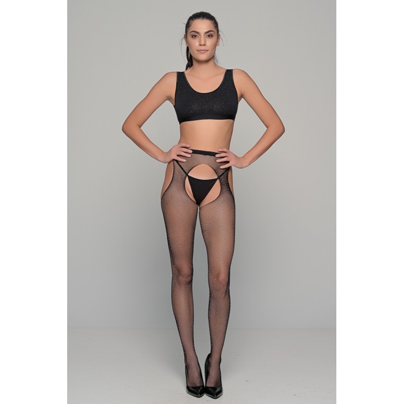 Διχτυωτό Καλσόν με Strass και Ανοιχτό Καβάλο - Μαύρο (005432-Μαύρο)