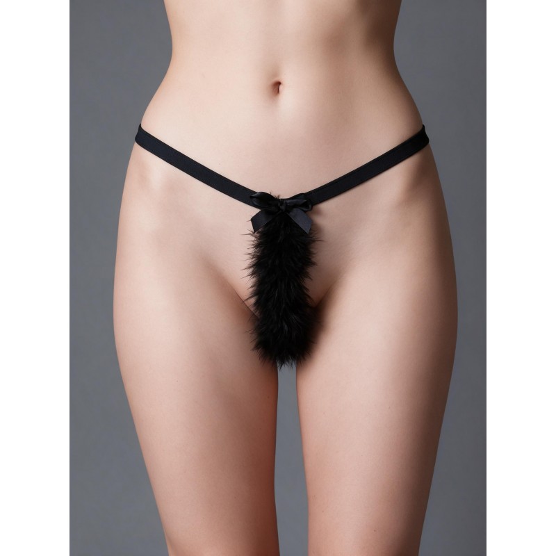 Sexy String Κορδόνι με Γουνάκι - Μαύρο (060107-Μαύρο)