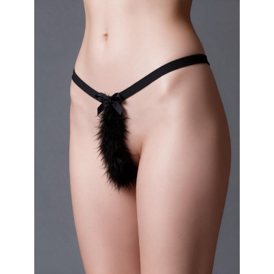 Sexy String Κορδόνι με Γουνάκι - Μαύρο (060107-Μαύρο)