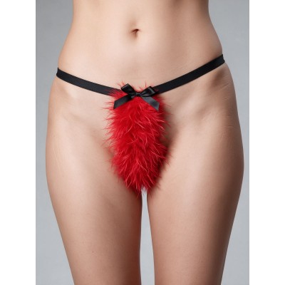 Sexy String Κορδόνι με Γουνάκι - Μαύρο-κόκκινο (060107-Μαύρο-κόκκινο)