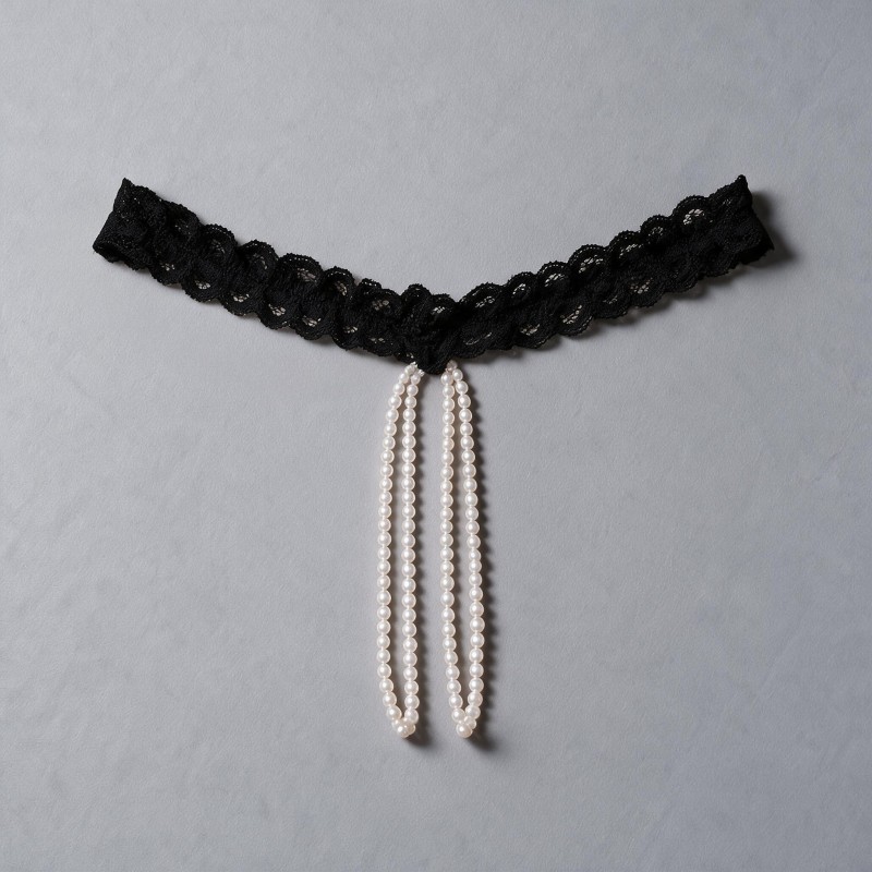 G-string με Πέρλες στον Καβάλο - Μαύρο (060109-Μαύρο)