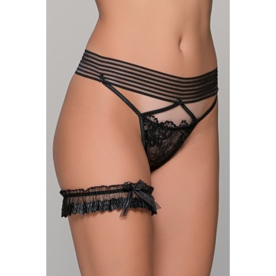 Ψηλόμεσο Δαντελένιο G-string - Μαύρο (006876-Μαύρο)