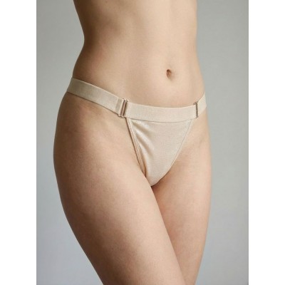 G-string Γυαλιστερή Λύκρα με Φαρδύ Λάστιχο - Μπεζ (006964-Μπεζ)