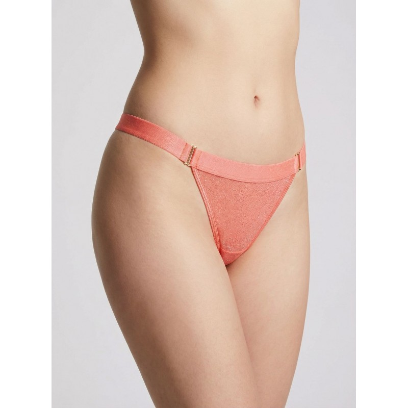 G-string Γυαλιστερή Λύκρα με Φαρδύ Λάστιχο - Κοραλί (006964-Κοραλί)