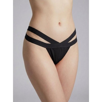 G-string Γυαλιστερή Λύκρα με Φαρδιά Λάστιχα - Μαύρο (006965-Μαύρο)