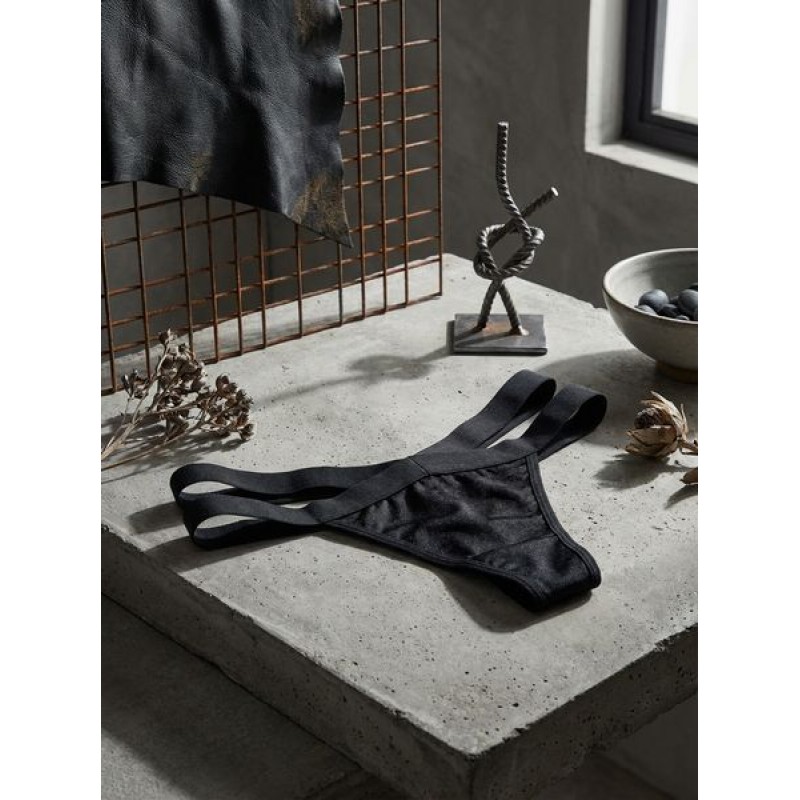 G-string Γυαλιστερή Λύκρα με Φαρδιά Λάστιχα - Μαύρο (006965-Μαύρο)