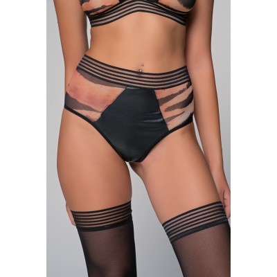 Ψηλόμεσο String Δερματίνη και Τούλι – Τιγρέ (007692-Τιγρέ)