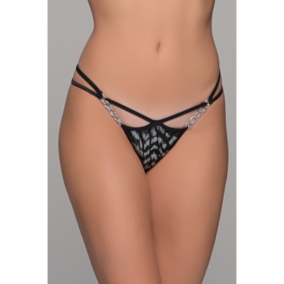 Tanga String Τούλι και Βελούδο - Μαύρο-ασημί (007726-Μαύρο-ασημί)