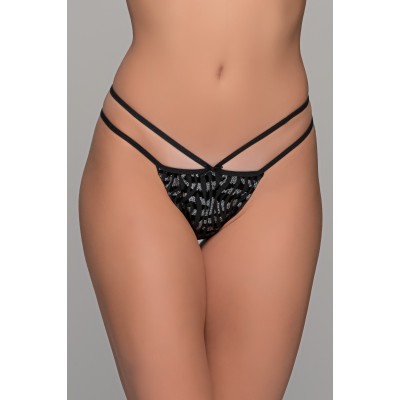 Tanga String Τούλι και Βελούδο - Μαύρο-ασημί (007729-Μαύρο-ασημί)