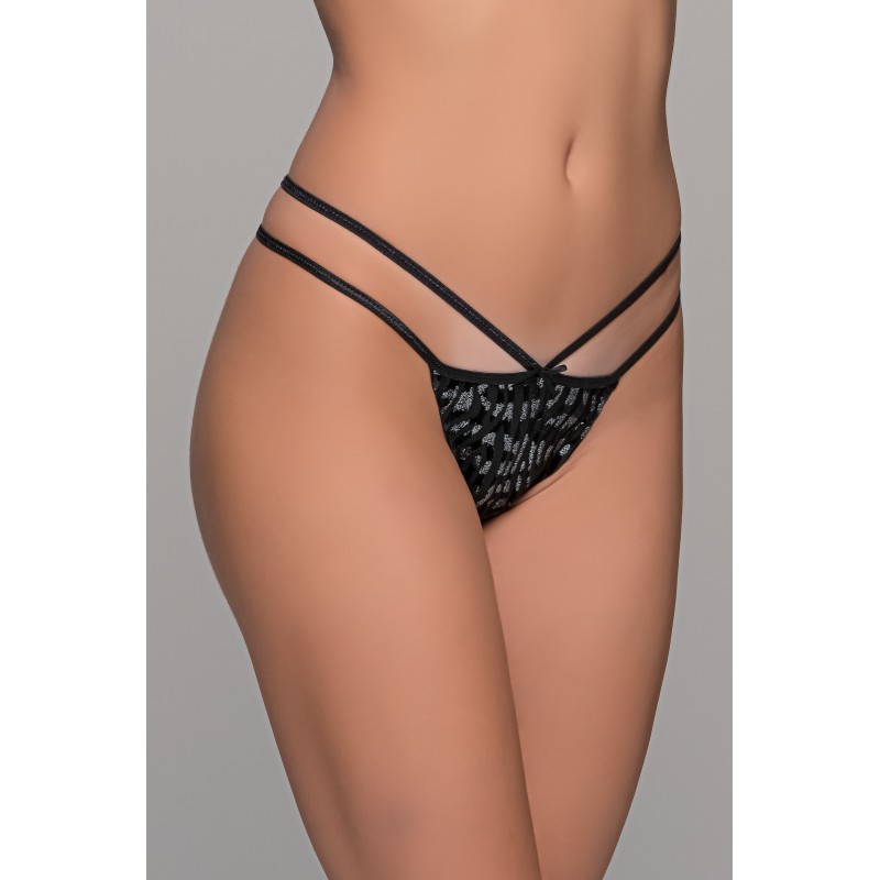 Tanga String Τούλι και Βελούδο - Μαύρο-ασημί (007729-Μαύρο-ασημί)