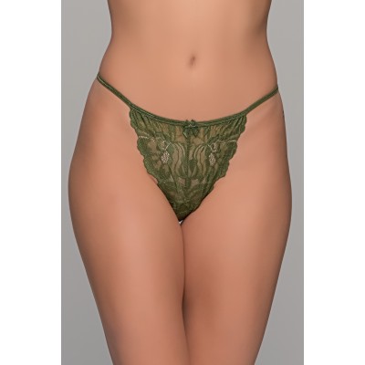Ψηλόμεσο Tanga String Δαντέλα - Λαδί (007740-Λαδί)