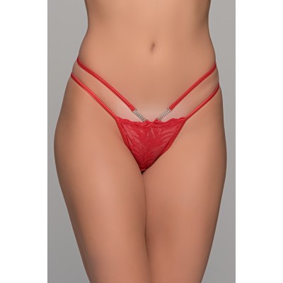 Δαντελένιο String με Strass - Κόκκινο (007743-Κόκκινο)