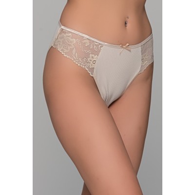 High Leg Σλιπ  Ύφασμα Ριπ με Δαντέλα - Μπεζ (008498-Μπεζ)