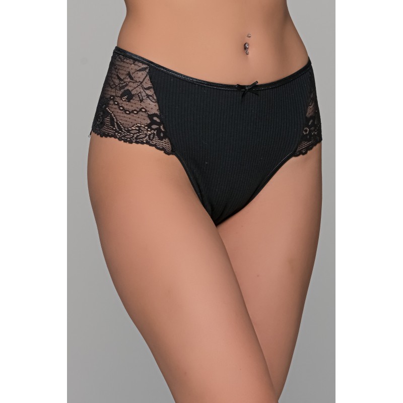 Ψηλόμεσο Σλιπ Μπικίνι  Ύφασμα Ριπ και Δαντέλα - Μπεζ (008499-Μαύρο)