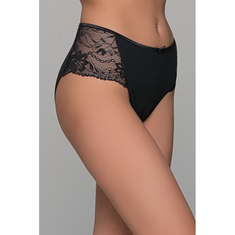 Ψηλόμεσο Σλιπ Μπικίνι  Ύφασμα Ριπ και Δαντέλα - Μπεζ (008499-Μαύρο)
