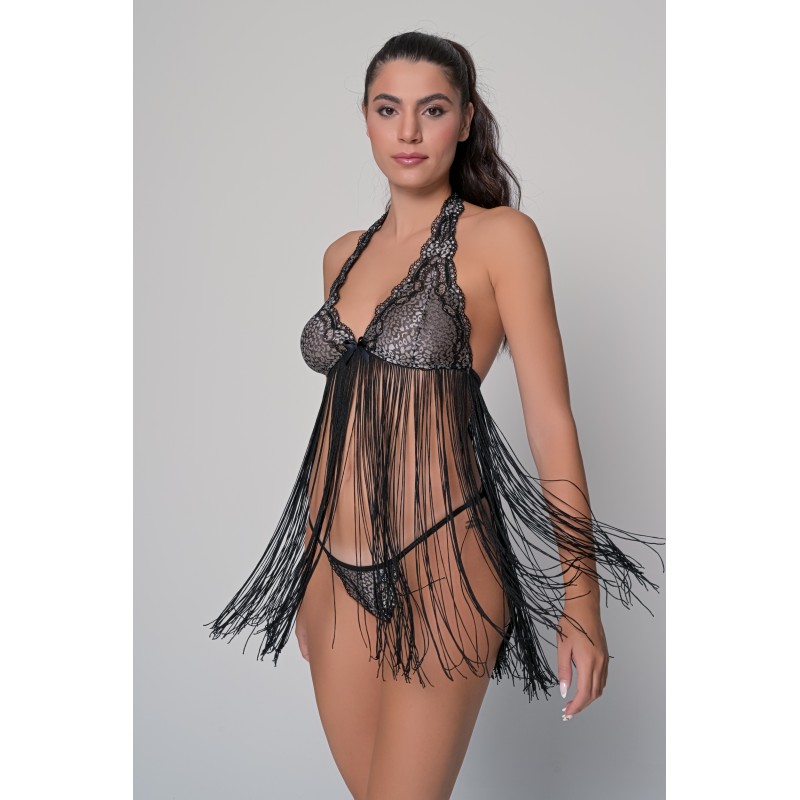 Σετ Τοπ με Κρόσια και String - Μαύρο (009180-Μαύρο) Σετ Τοπ με Κρόσια και String - Μαύρο (009180-Μαύρο)