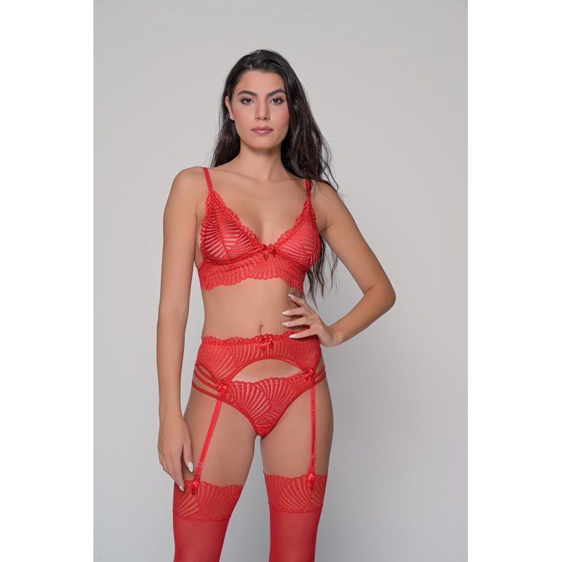Σετ 4 τμχ Δαντελένια Εσώρουχα - Κόκκινο (Set9184-Κόκκινο)