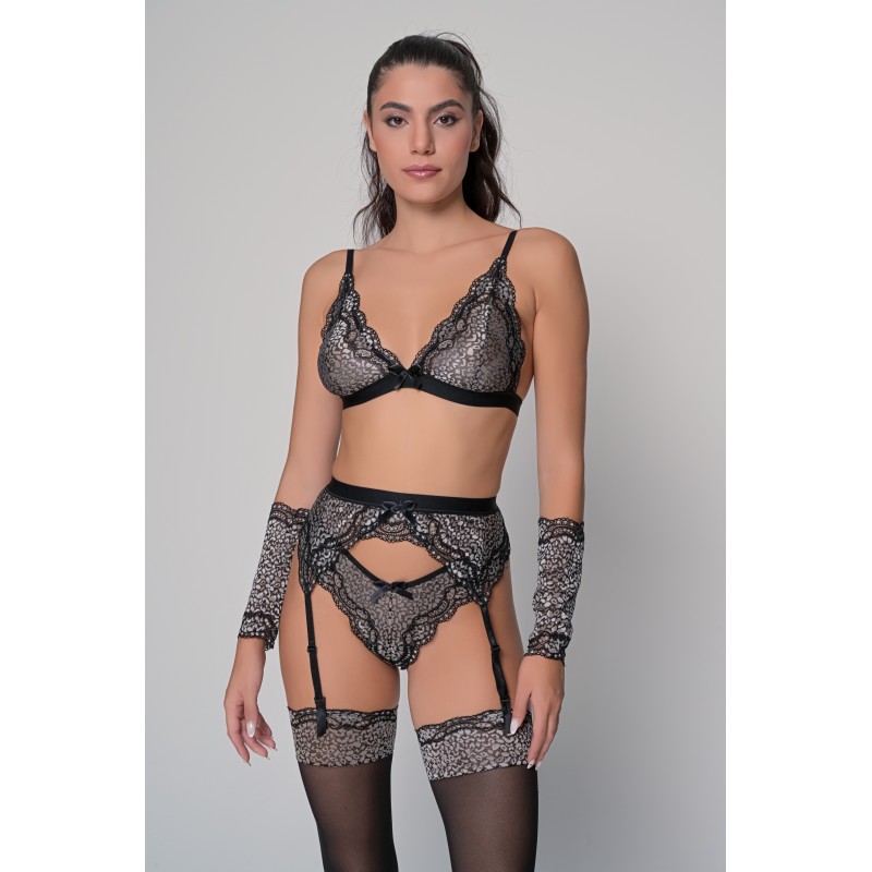 Σετ Εσωρούχων με Ζαρτιέρα και Κάλτσες ΔΩΡΟ τα Περικάρπια - Ασημί (Set9198-Ασημί)