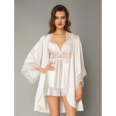 Νυφικό Σετ Σατέν Babydoll και Ρόμπα - Λευκό (4178_5352SET-Λευκό)