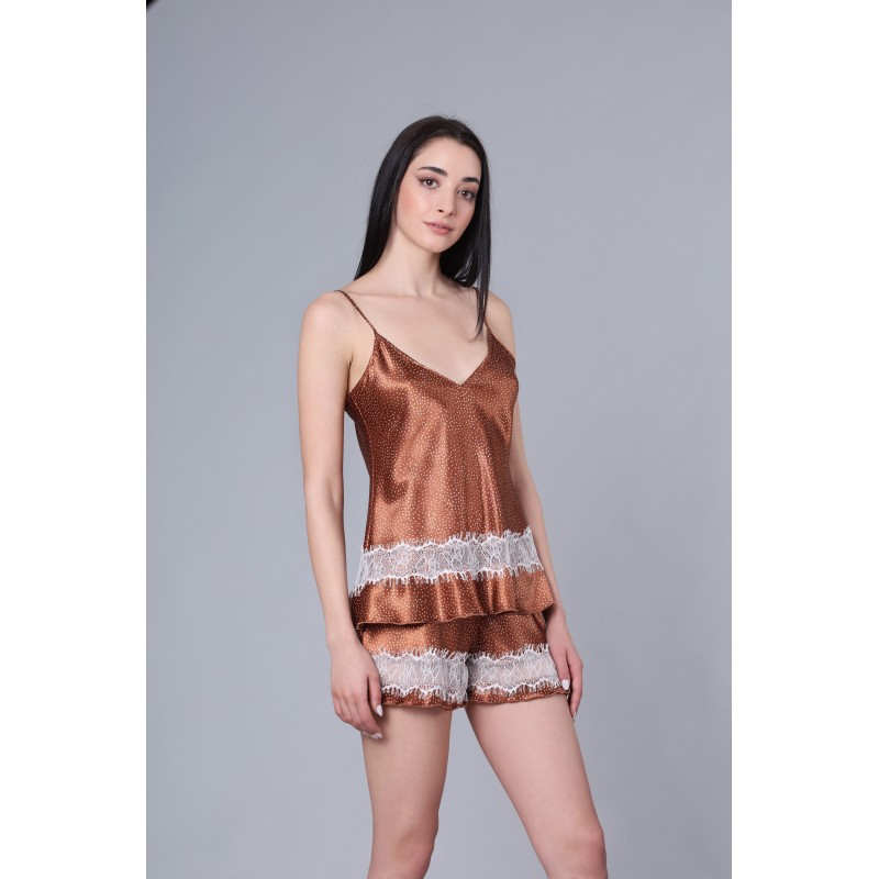 Σατέν Babydoll με Δαντέλα – Καφέ (004171-Καφέ) Σατέν Babydoll με Δαντέλα – Καφέ (004171-Καφέ)