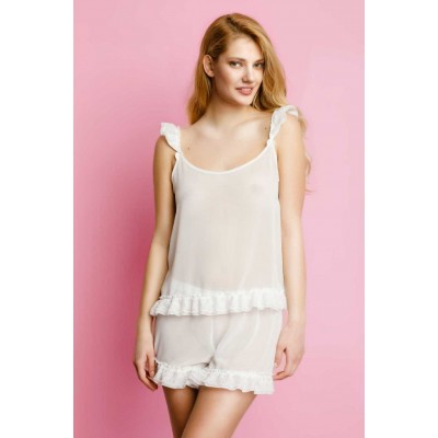 Διάφανο Babydoll με Βολάν - Ιβουάρ (004149-Ιβουάρ)