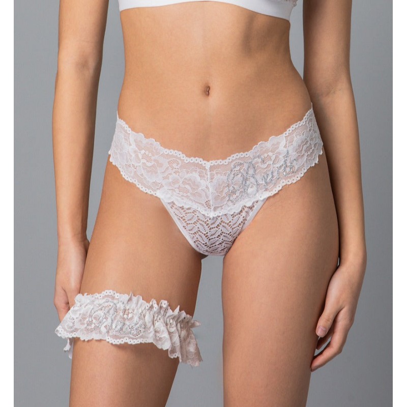 Νυφικό String Δαντέλα με Στάμπα Bride - Ιβουάρ (007662-Ιβουάρ)