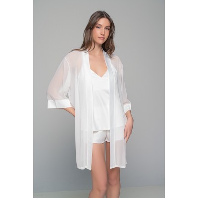 Νυφικό Σετ με Σατέν Babydoll και Ρόμπα Μουσελίνα - Ιβουάρ (Set4176_5365-Ιβουάρ)