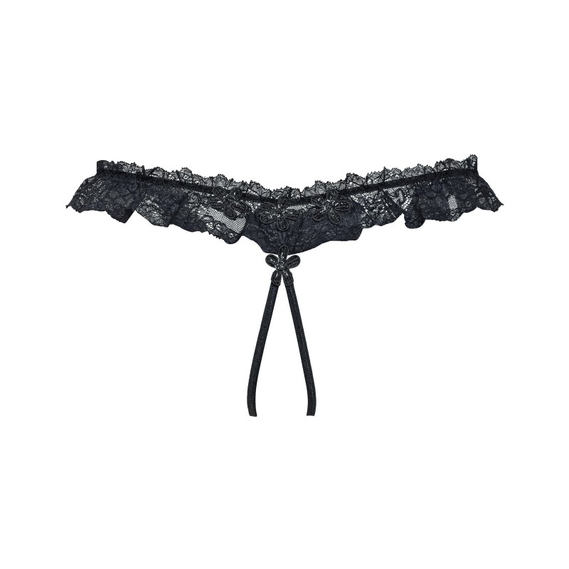 Ανοιχτό G-string Δαντέλα & Μαργαρίτες - Μαύρο (006829-Μαύρο)