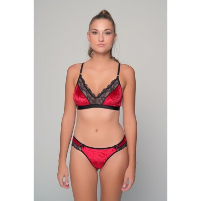 Σετ Βελούδινα Εσώρουχα - Ρουμπινί (10187_8445SET-Ρουμπινί)