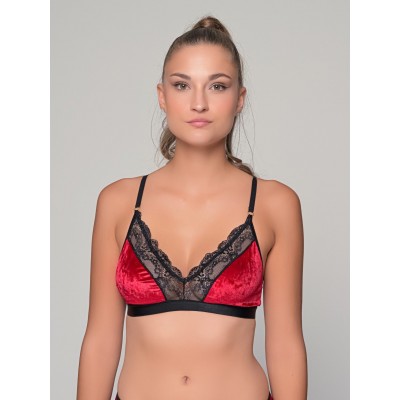Βελούδινο Bralette με Δαντέλα - Ρουμπινί (010187-Ρουμπινί)