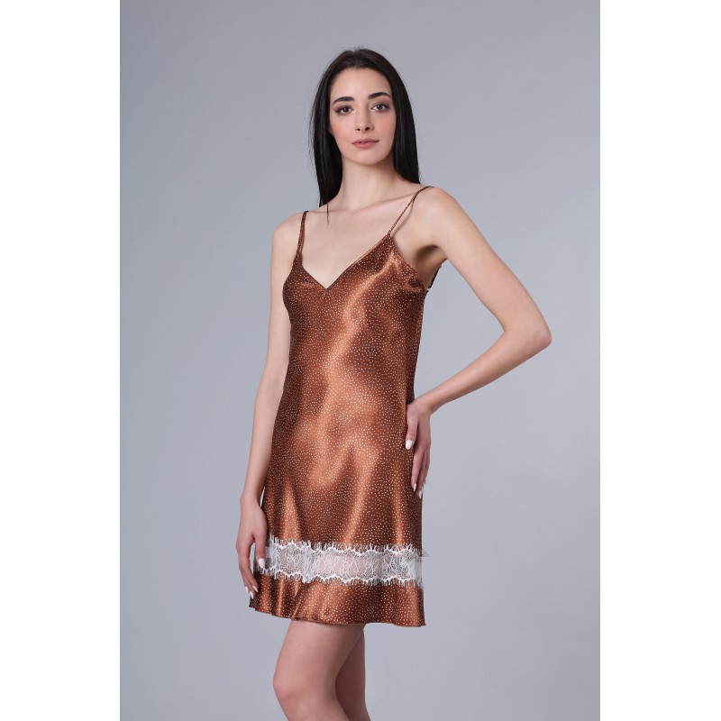Σατέν Νυχτικό με String – Καφέ (003376-Καφέ) Σατέν Νυχτικό με String – Καφέ (003376-Καφέ)