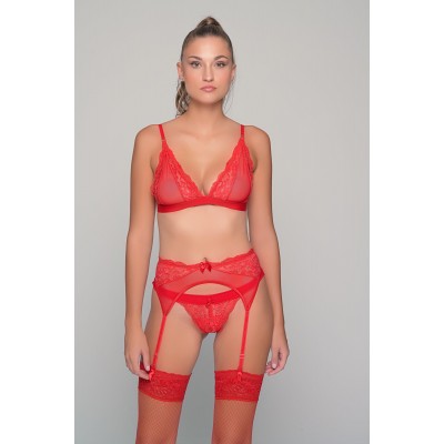 Σετ 3 Τμχ. Δαντελένια Εσώρουχα - Κόκκινο (10186_5408_7677SET-Κόκκινο)